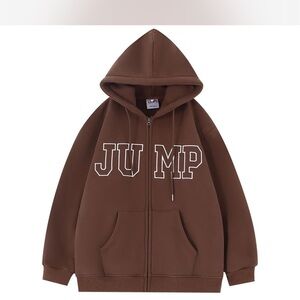 Brown Hoodie with 'JUMP' Print